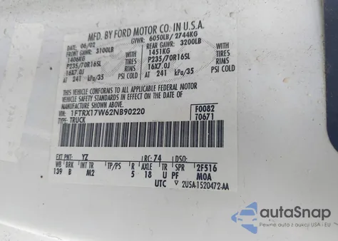 2002 Ford F-150 Lariat/Xl/Xlt from USA, damaged, VIN 1FTRX17W62NB90220